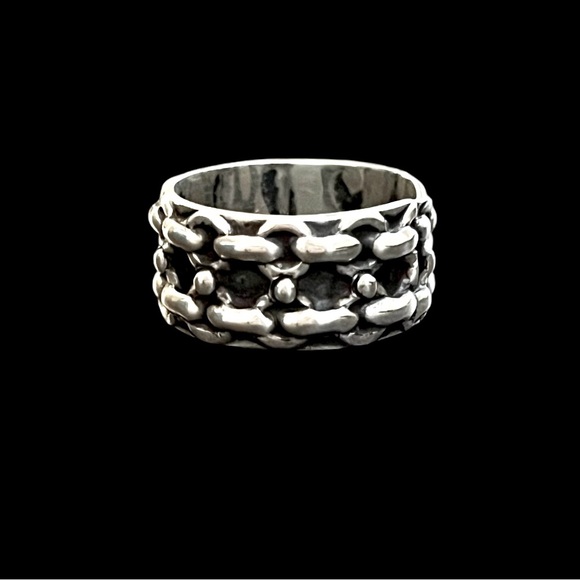 Vintage Taxco Mexico sterling silver wide band textured ring - Picture 1 of 12